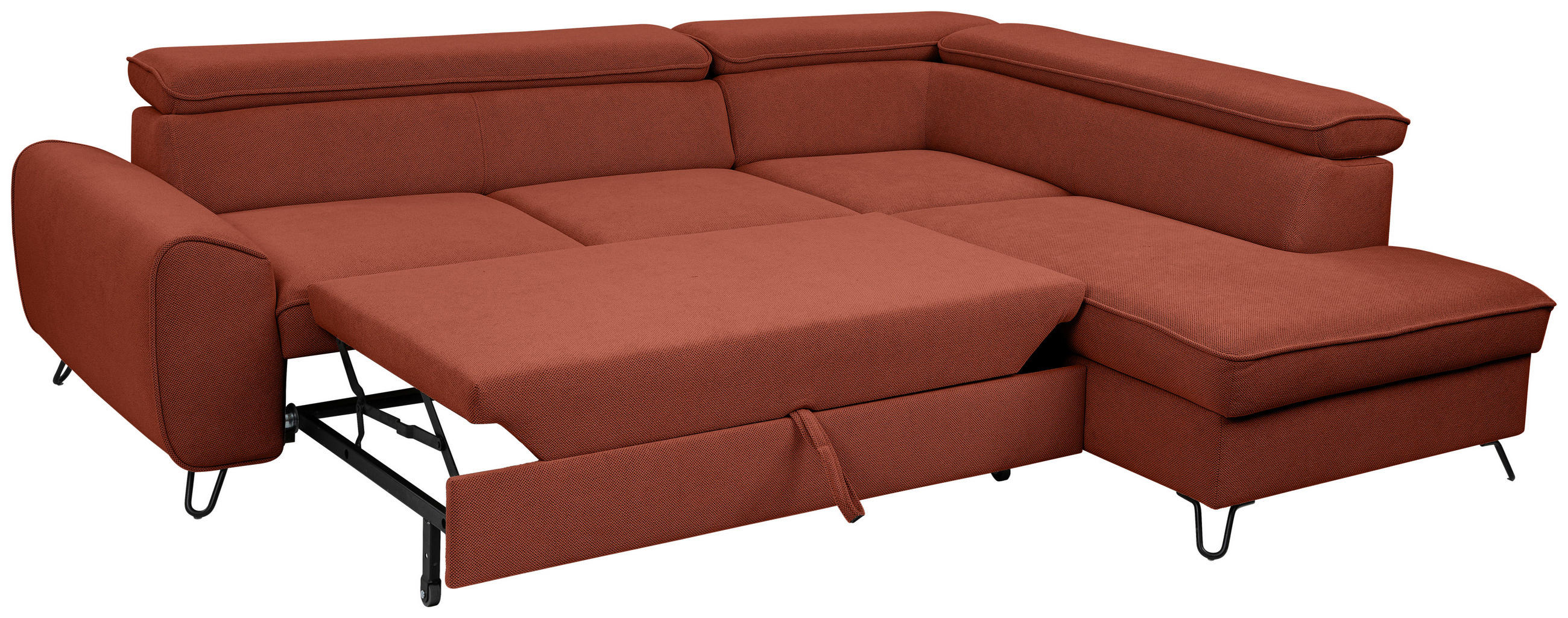 ECKSOFA inkl. Funktion Rostfarben Flachgewebe  - Rostfarben/Schwarz, Design, Textil/Metall (250/200cm) - Stylife