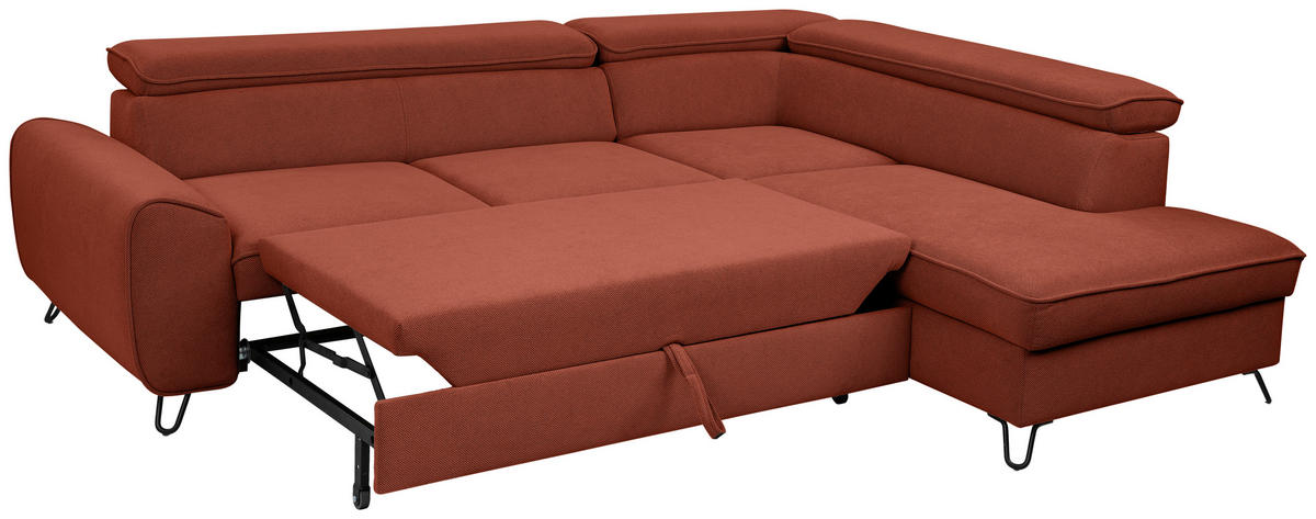 ECKSOFA in Flachgewebe Rostfarben  - Rostfarben/Schwarz, Design, Textil/Metall (250/200cm) - Stylife
