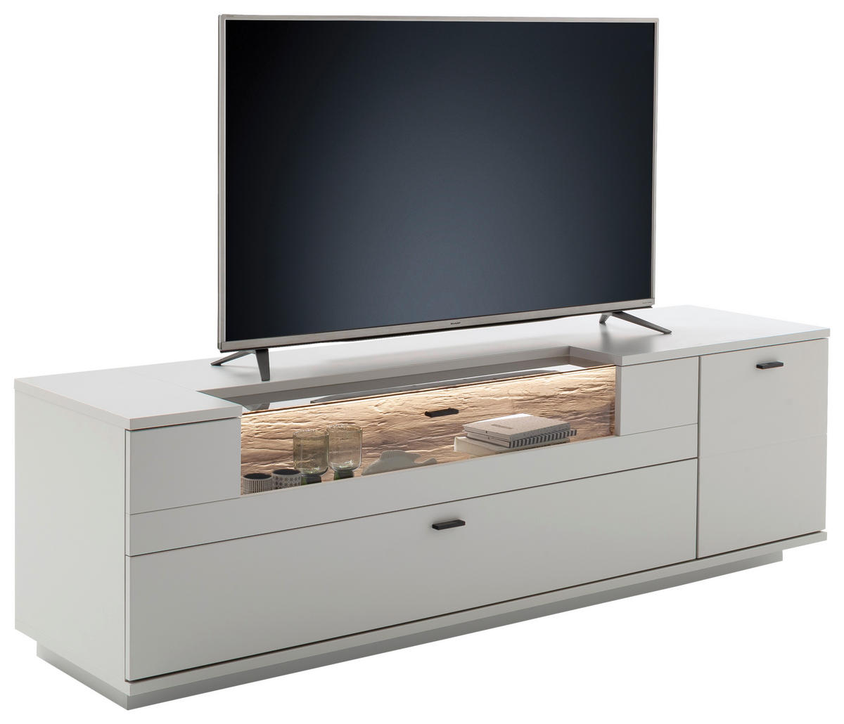 LOWBOARD Weiß, Eichefarben  195/60/50 cm  - Eichefarben/Anthrazit, Design, Glas/Holzwerkstoff (195/60/50cm) - Stylife