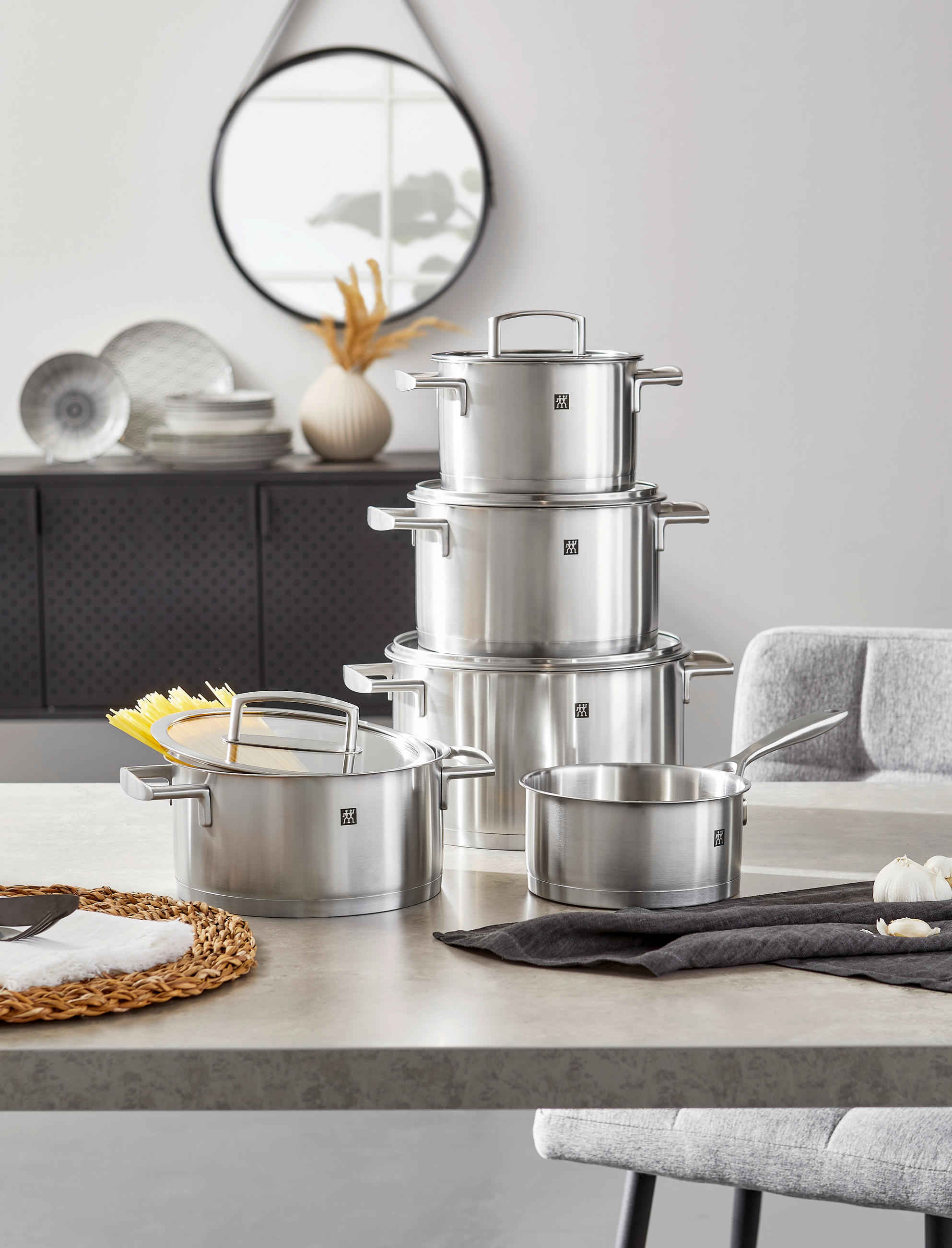 KOCHTOPFSET Vitality 5-teilig  - Edelstahlfarben, Design, Glas/Metall - Zwilling