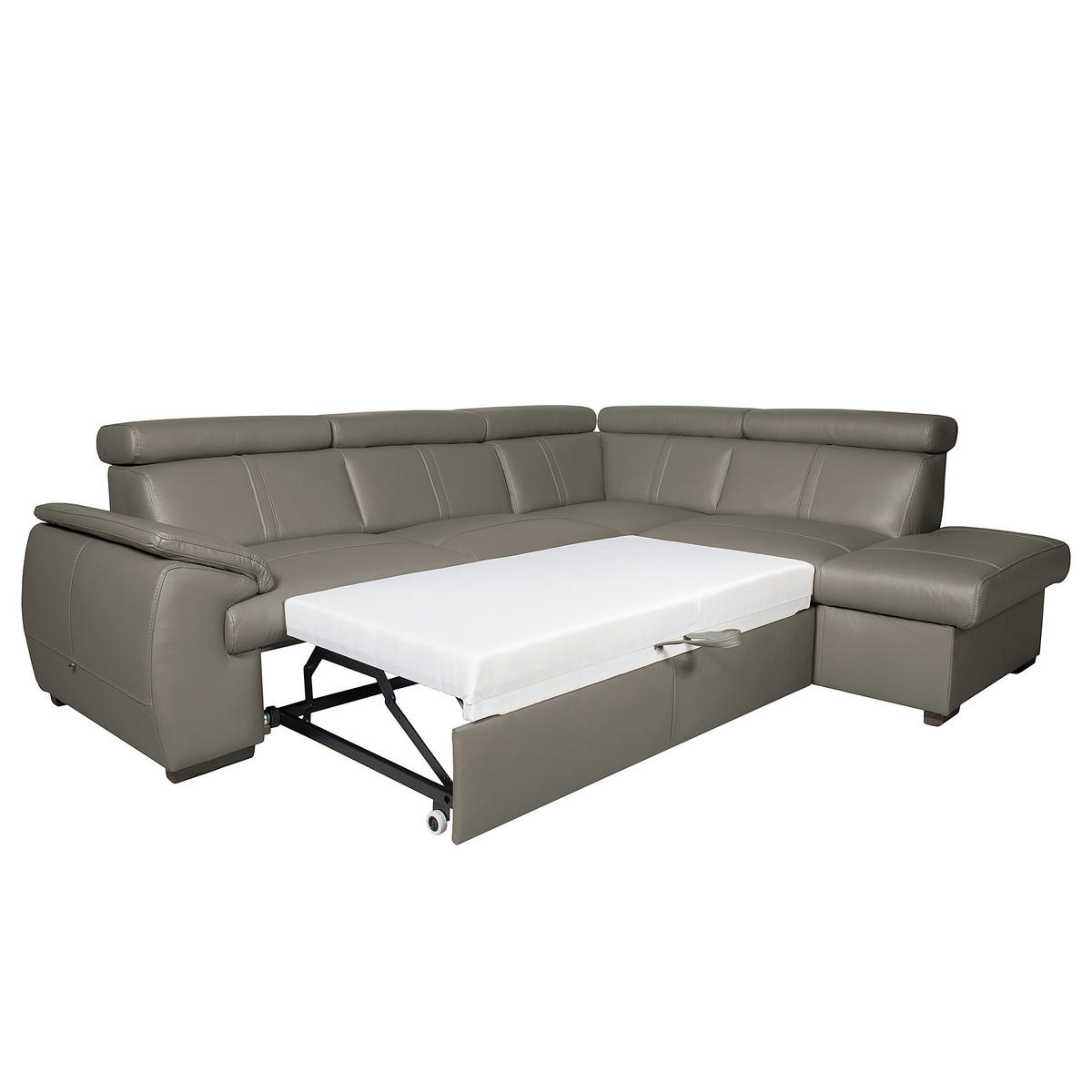 ECKSOFA  in Echtleder Schlammfarben  - Wengefarben/Schlammfarben, Design, Leder/Holz (265/211cm) - Livetastic