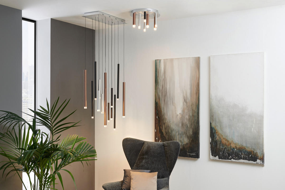 LED-HÄNGELEUCHTE 70/30/180 cm  - Hellbraun/Silberfarben, Design, Kunststoff/Metall (70/30/180cm) - Brilliant