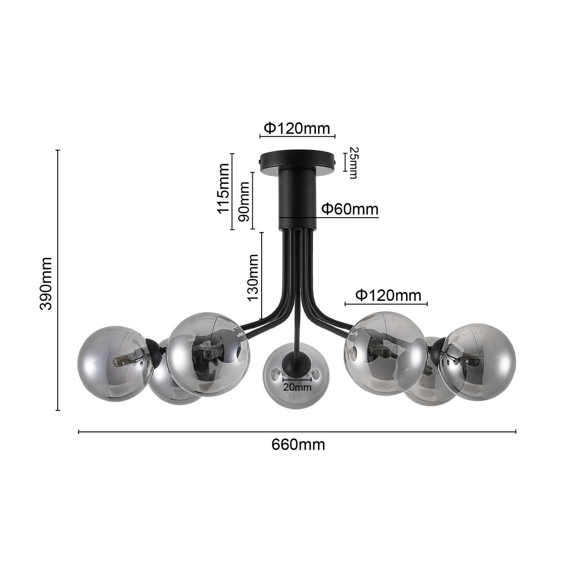 DECKENLEUCHTE Widnes 65/40 cm   - Dunkelgrau, Design, Glas/Metall (65/40cm) - Novel