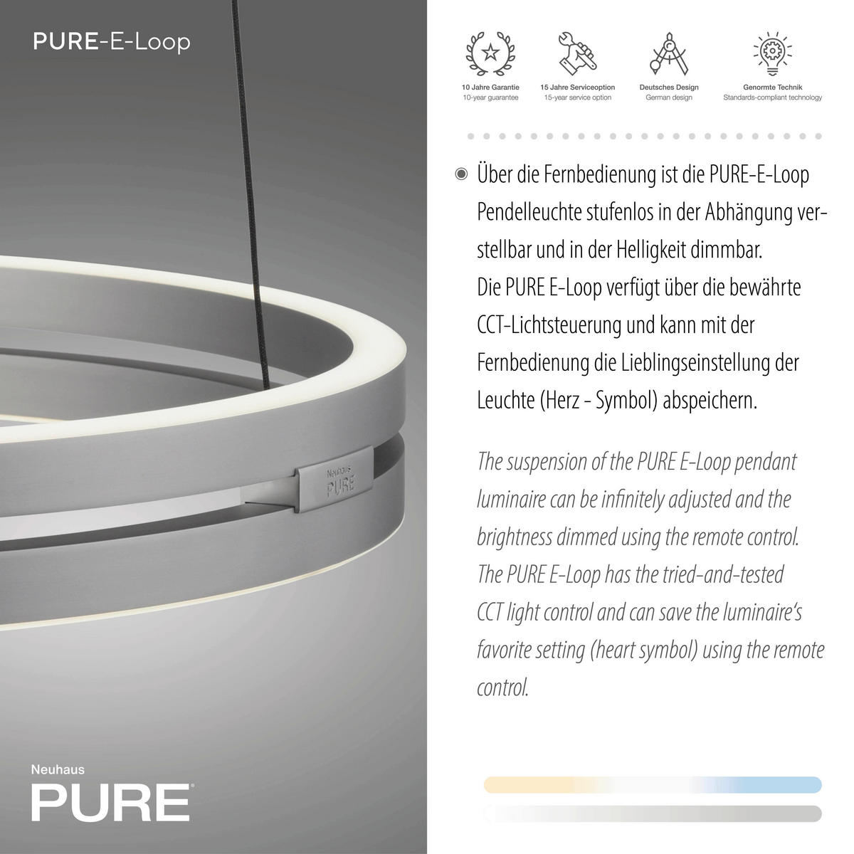 LED-PENDELLEUCHTE Pure E-Loop 50/50/350 cm   - Grau, Design, Metall (50/50/350cm) - Neuhaus PURE