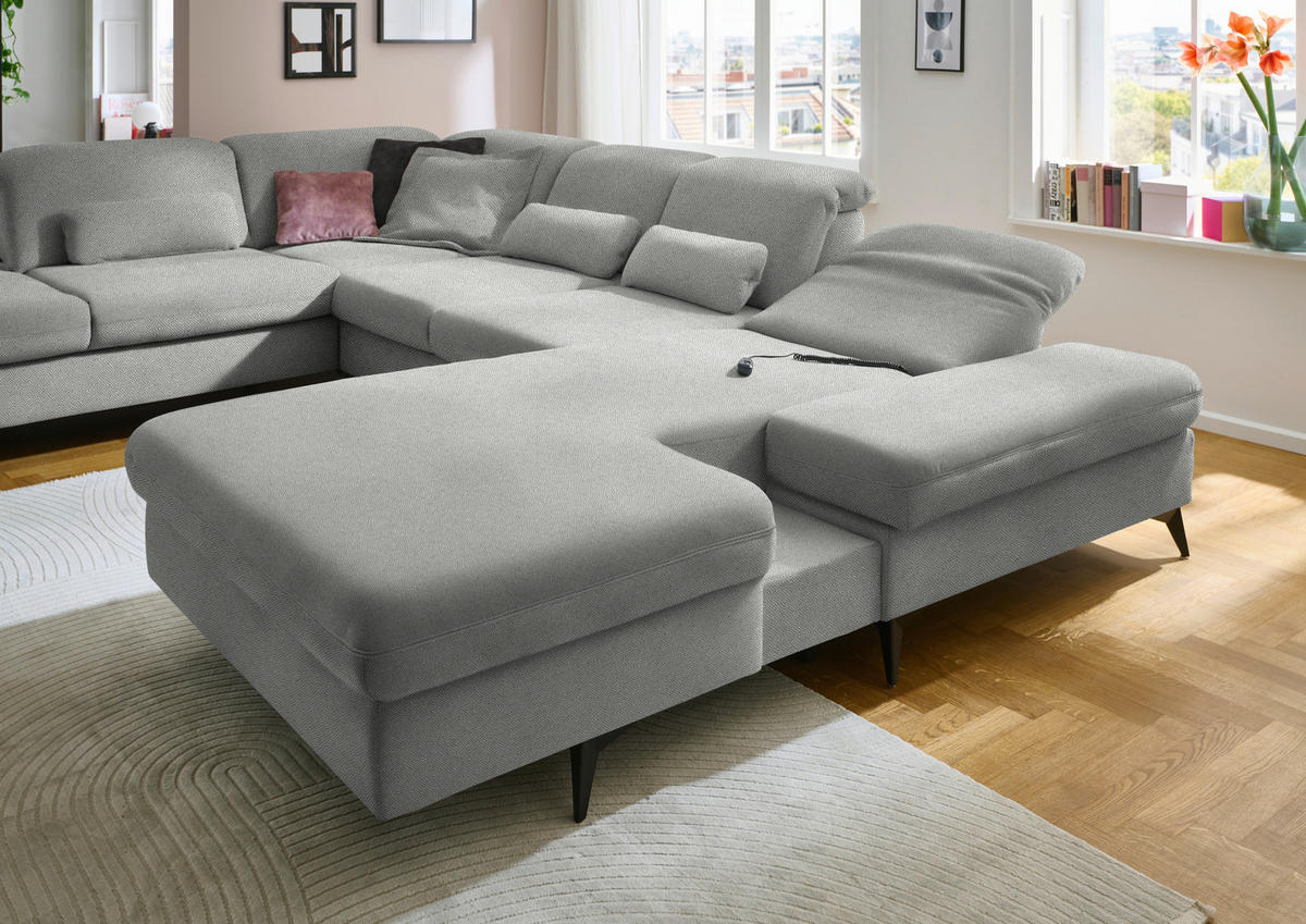 WOHNLANDSCHAFT Chenille Greige  - Greige/Schwarz, Design, Textil/Metall (255/364/198cm) - Beldomo Style