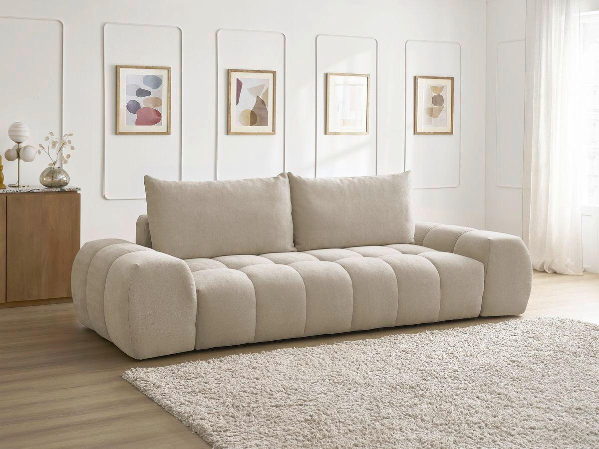 SCHLAFSOFA EVEREST  mit Rücken echt, Armteil links, Armteil rechts Struktur Taupe  - Taupe/Schwarz, MODERN, Kunststoff/Textil (278/90/115cm)