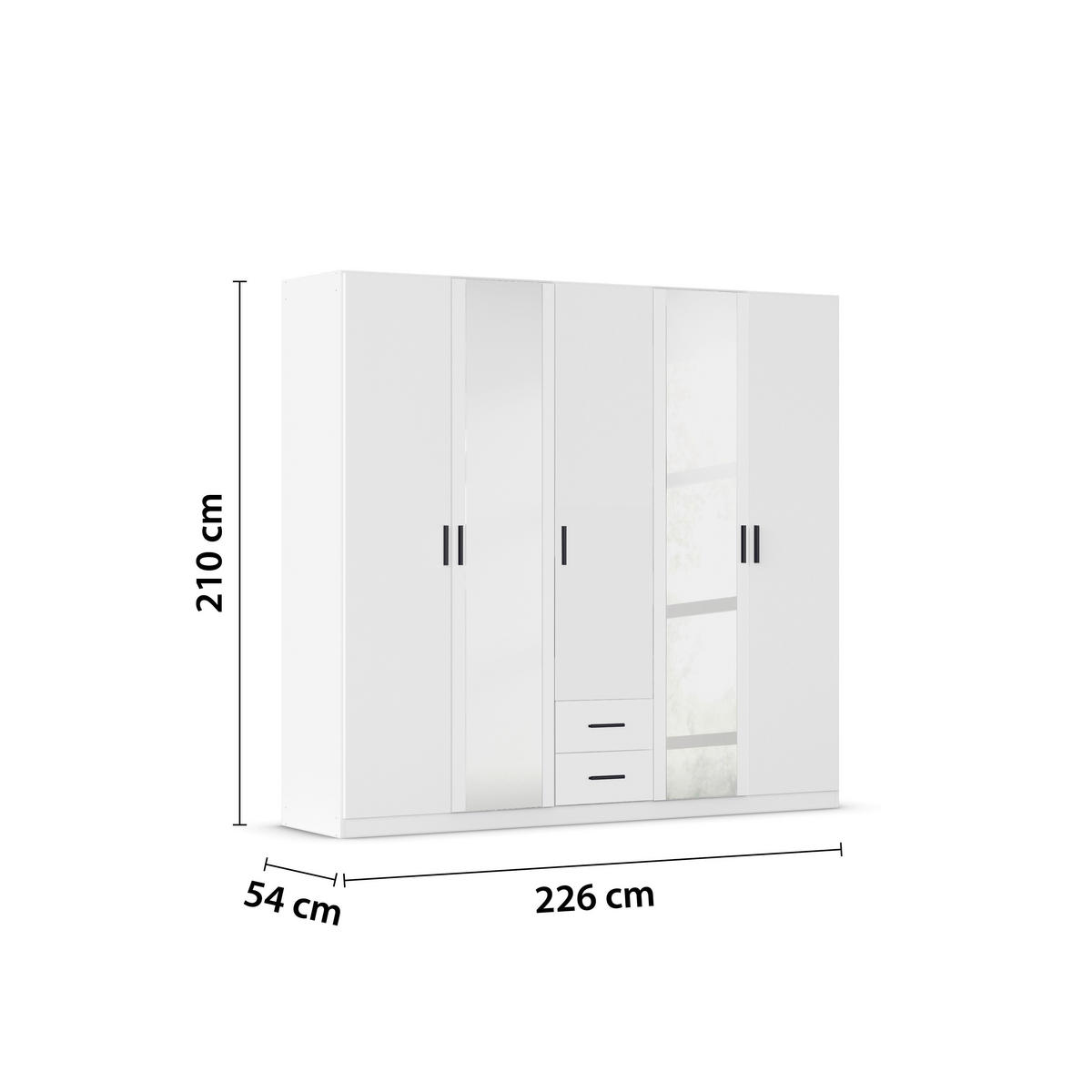 KLEIDERSCHRANK 226/210/54 cm,  in Weiß, 5-türig  - Weiß/Grau, KONVENTIONELL, Holzwerkstoff/Kunststoff (226/210/54cm) - Rauch Möbel