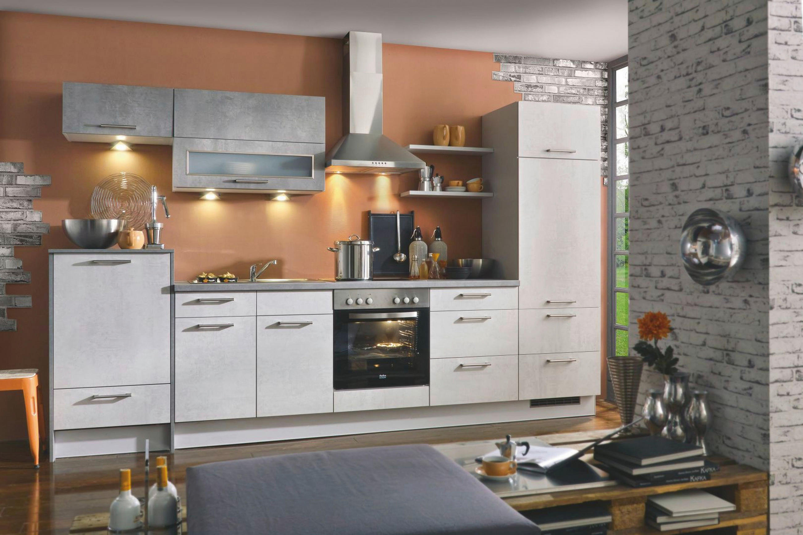 KÜCHENLEERBLOCK 334 cm   in Grau, Hellgrau  - Edelstahlfarben/Hellgrau, KONVENTIONELL, Holzwerkstoff/Metall (334cm) - Burger