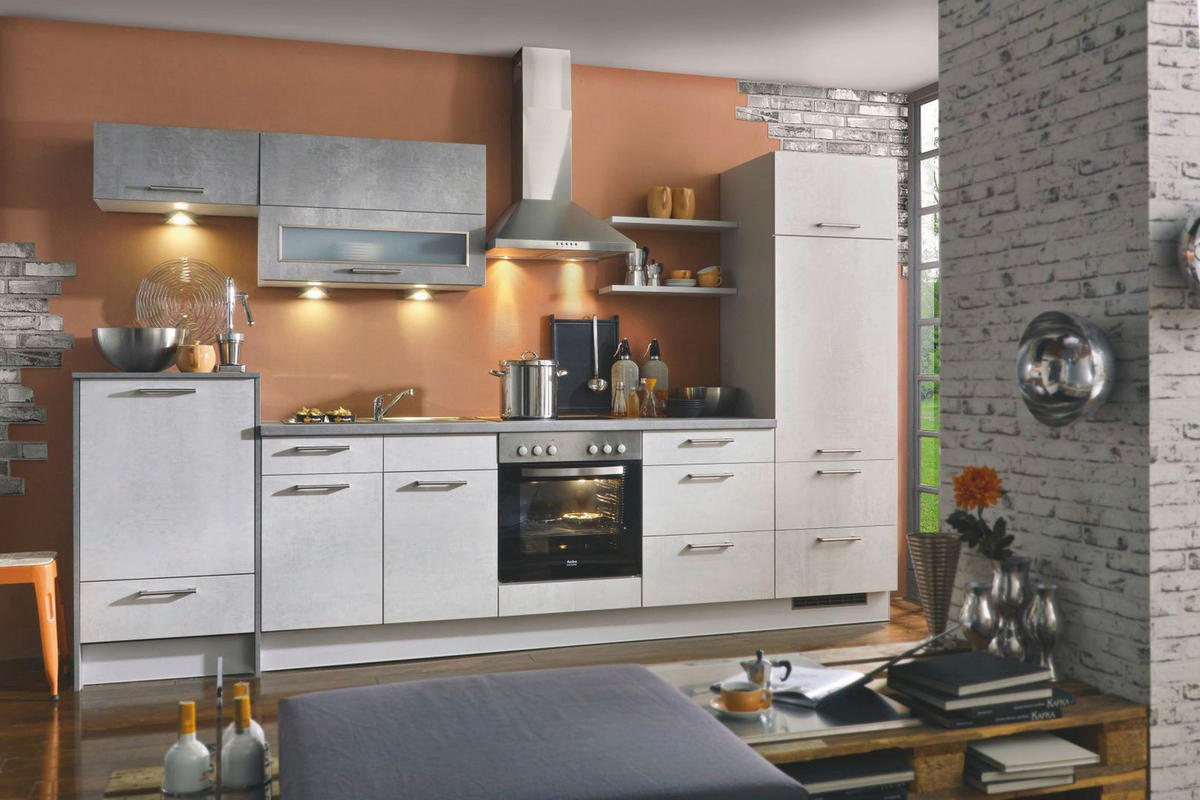 KÜCHENLEERBLOCK 334 cm   in Grau, Hellgrau  - Edelstahlfarben/Hellgrau, KONVENTIONELL, Holzwerkstoff/Metall (334cm) - Burger