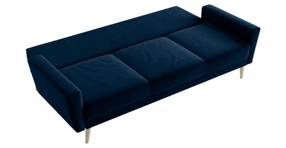 SCHLAFSOFA Samt Dunkelblau  - Buchefarben/Dunkelblau, KONVENTIONELL, Holz/Textil (225/91/99cm) - Carryhome