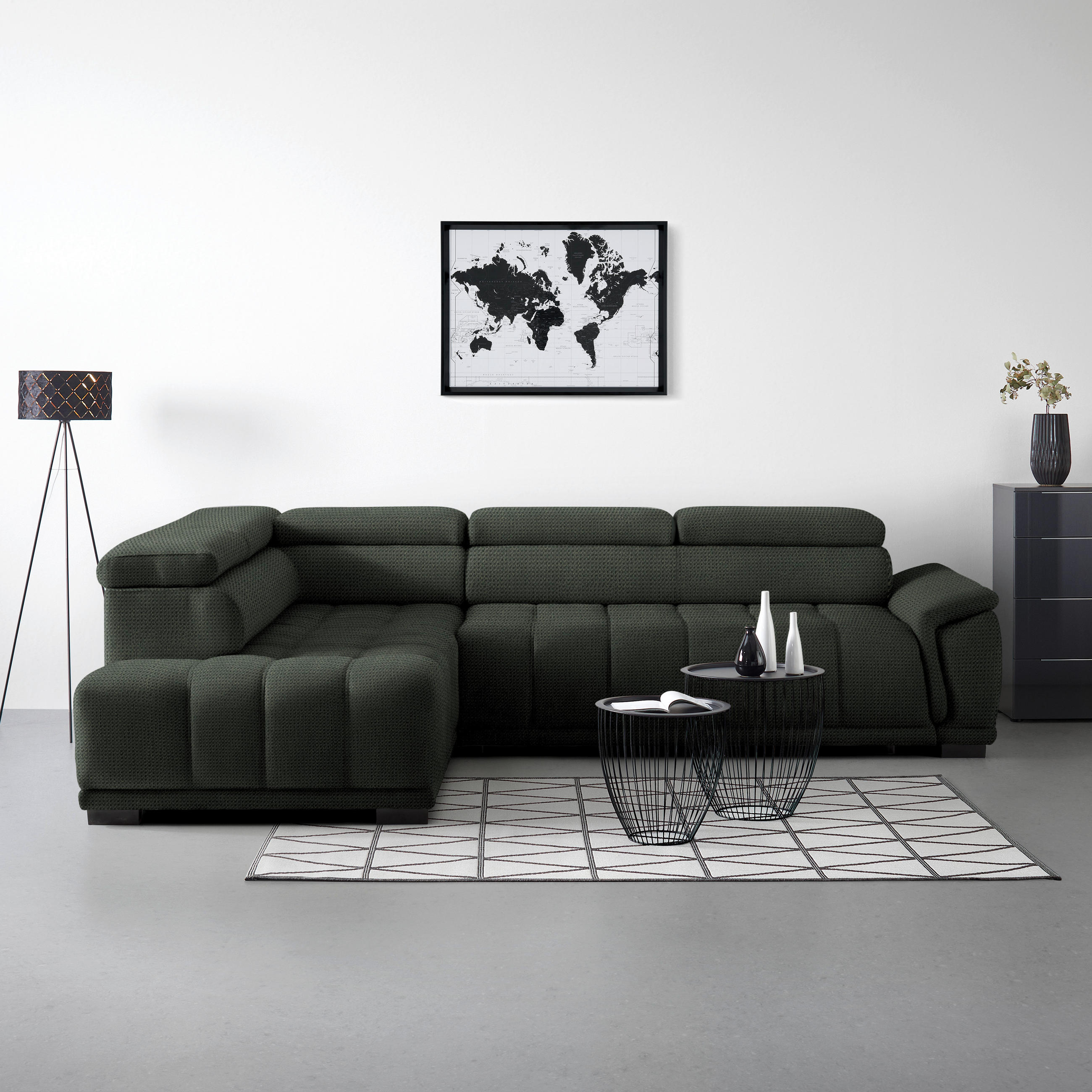 HÖRNSOFFA i chenille, vävt tyg mörkgrön  - svart/mörkgrön, Modern, textil/plast (106/283cm) - MID.YOU