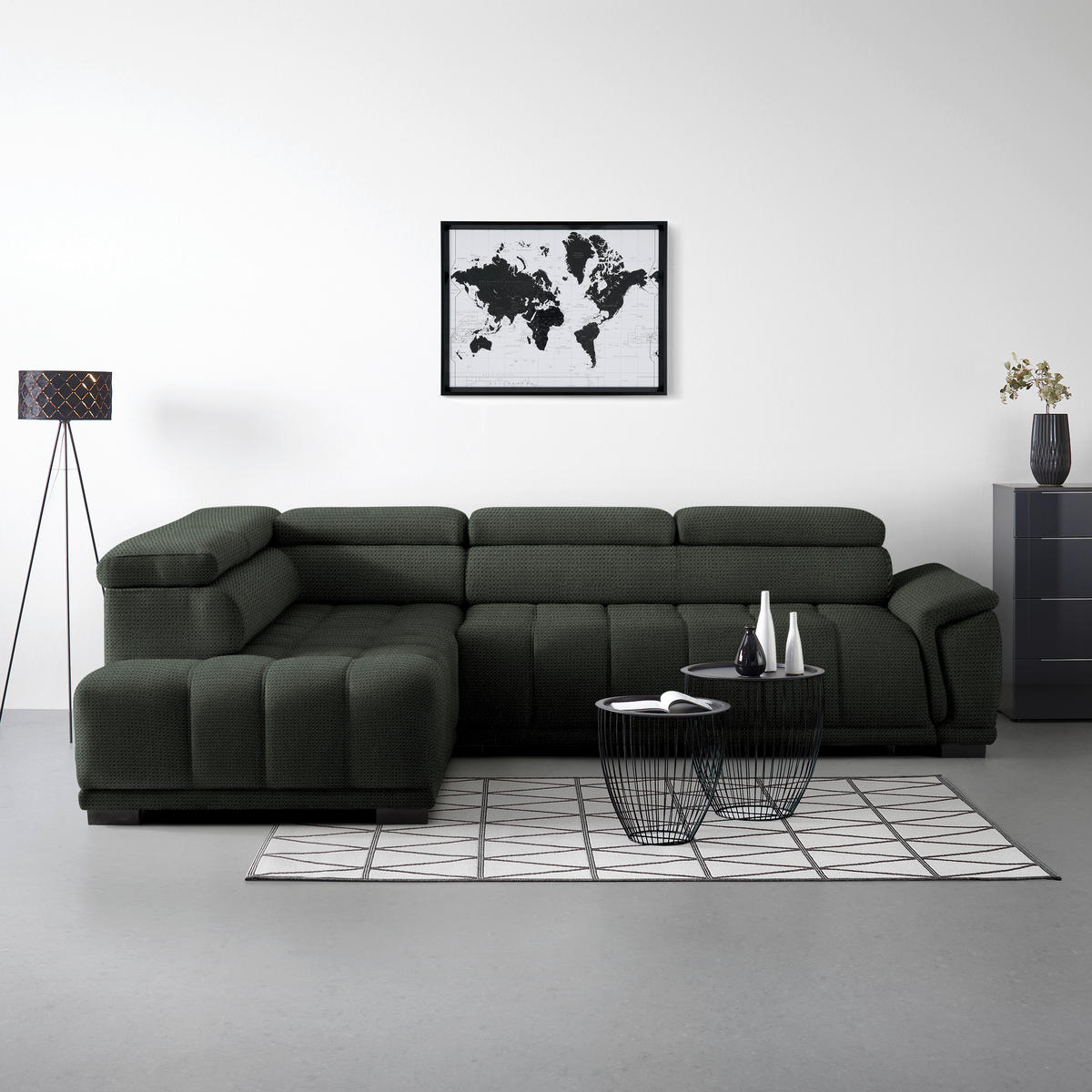 HÖRNSOFFA i chenille, vävt tyg mörkgrön  - svart/mörkgrön, Modern, textil/plast (106/283cm) - MID.YOU