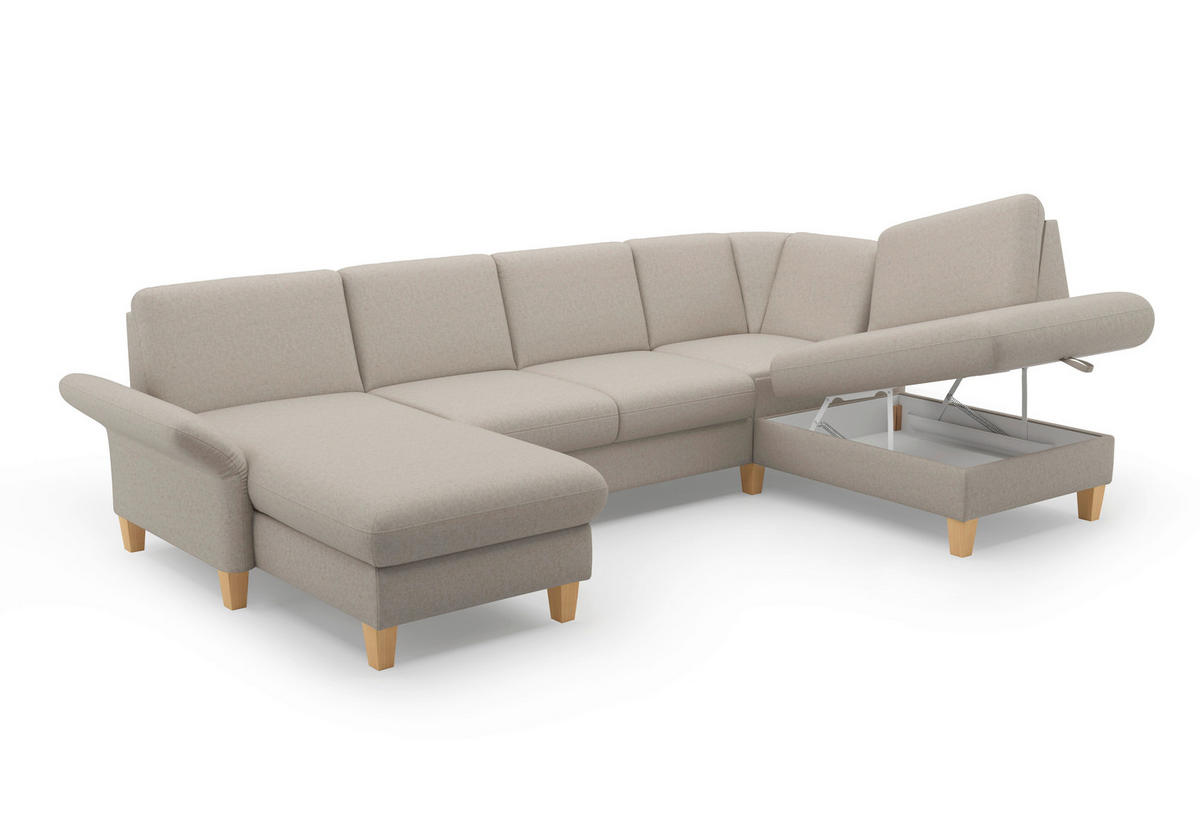 WOHNLANDSCHAFT Taupe Flachgewebe  - Taupe/Eichefarben, KONVENTIONELL, Holz/Textil (164/314/195cm) - Sit & More