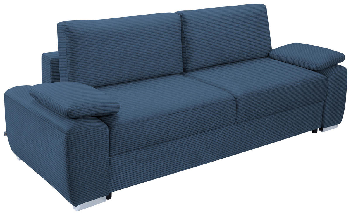 SCHLAFSOFA Cord Blau, Dunkelblau  - Chromfarben/Blau, Design, Kunststoff/Textil (258/100/148cm) - Stylife