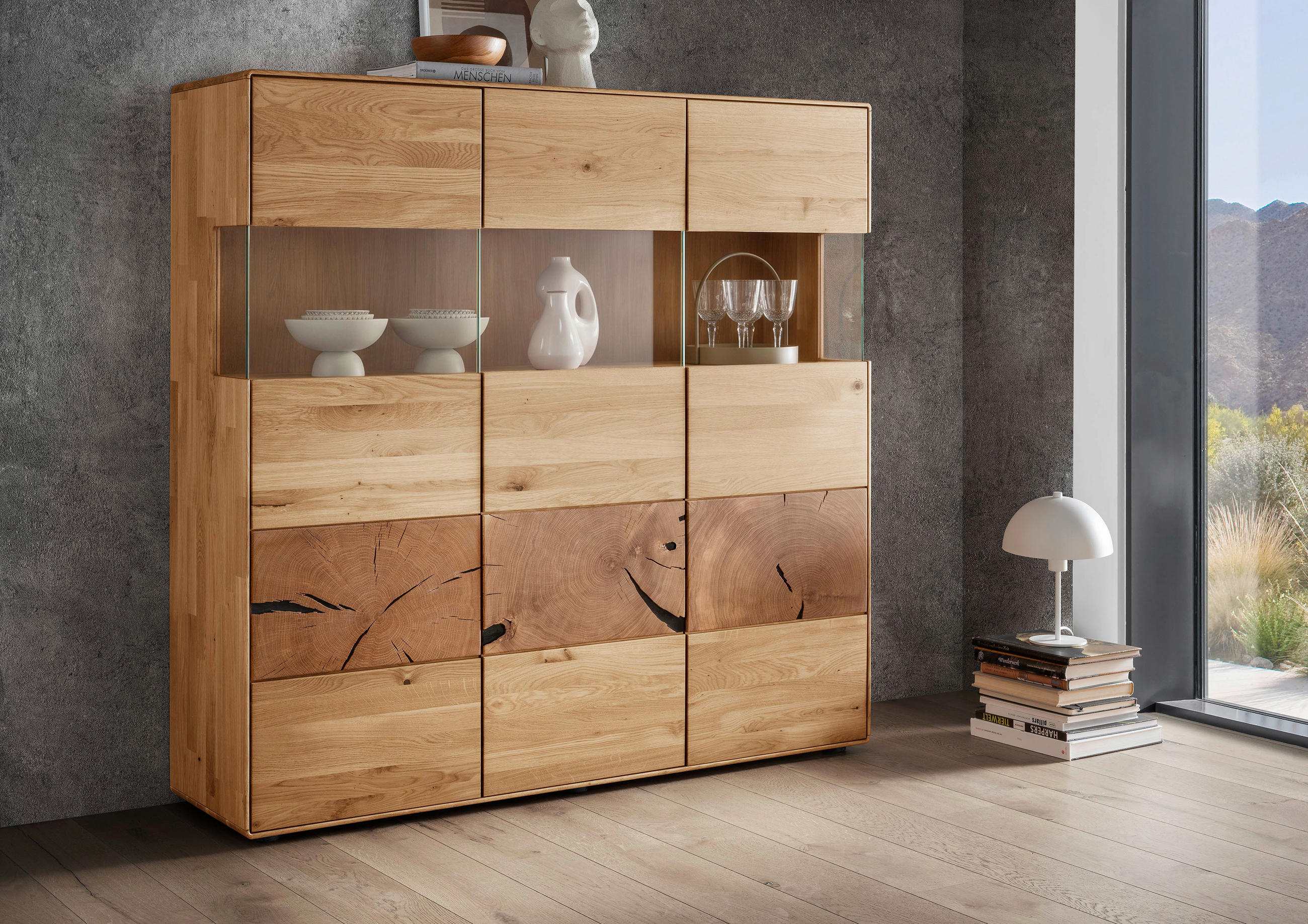 HIGHBOARD  150/145/40 cm  - Wildeiche, Basics, Glas/Holz (150/145/40cm) - Livetastic