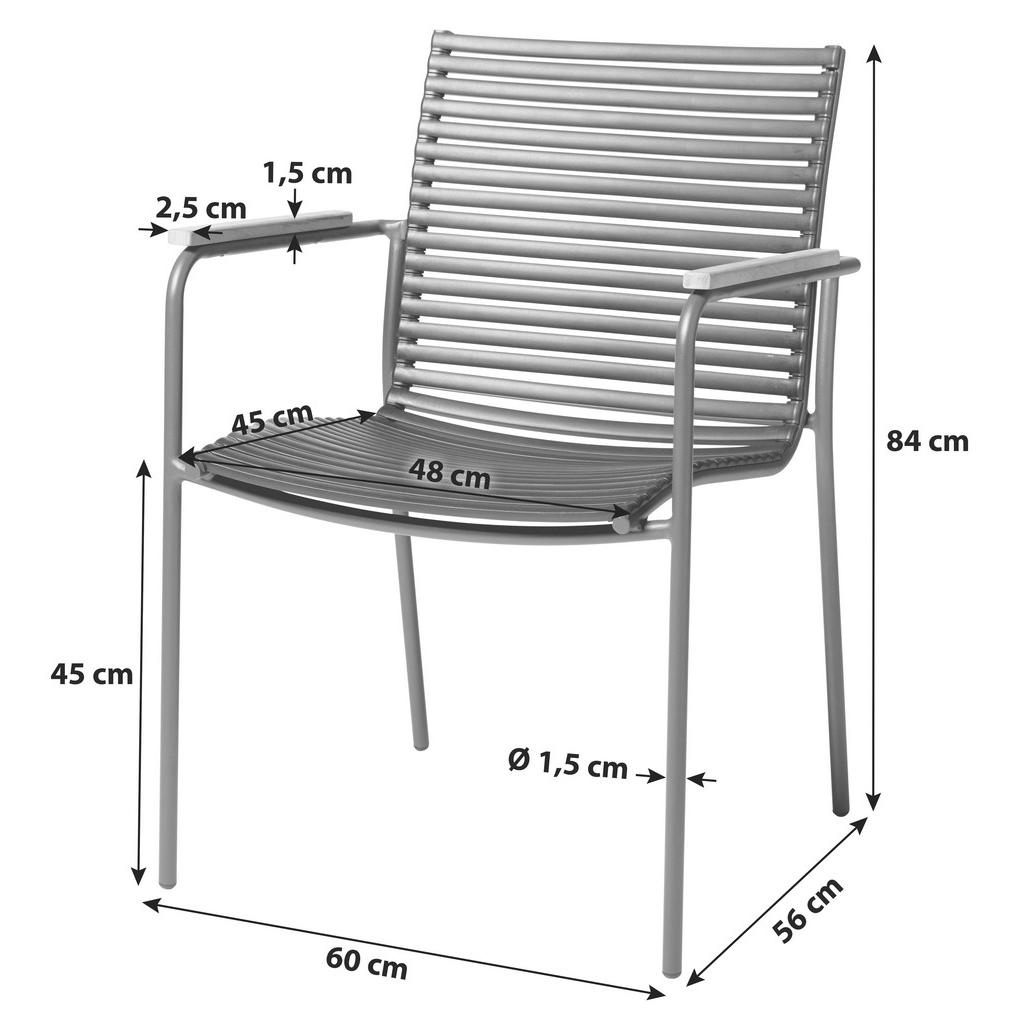 Thumbnail - Gardenson Gartentischgruppe, Anthrazit, Natur, Kunststoff, Teakholz, vollmassiv, rechteckig, Rundrohr, 60x84x56 cm, Gart...