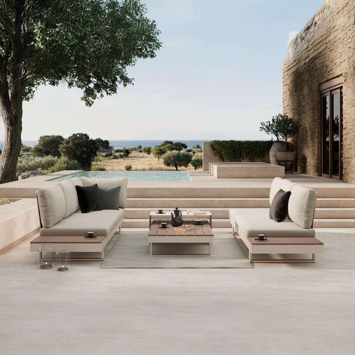 LOUNGEGARNITUR 4-teilig  - Beige/Braun, Modern, Kunststoff/Textil (245/329cm) - Ambia Garden