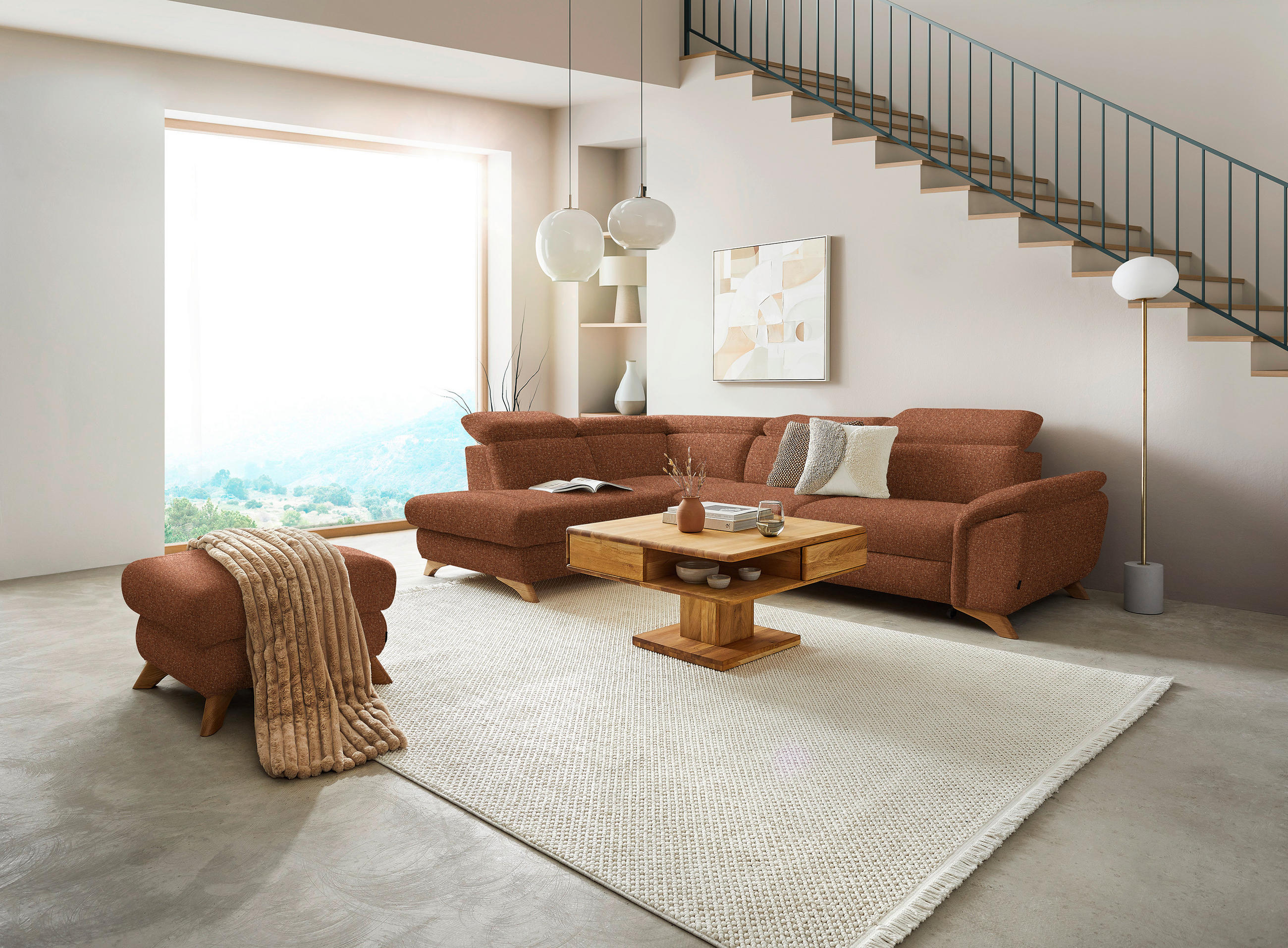 ECKSOFA in Bouclé Cognac  212/287 cm  - Eichefarben/Cognac, MODERN, Holz/Textil (212/287cm) - Valnatura