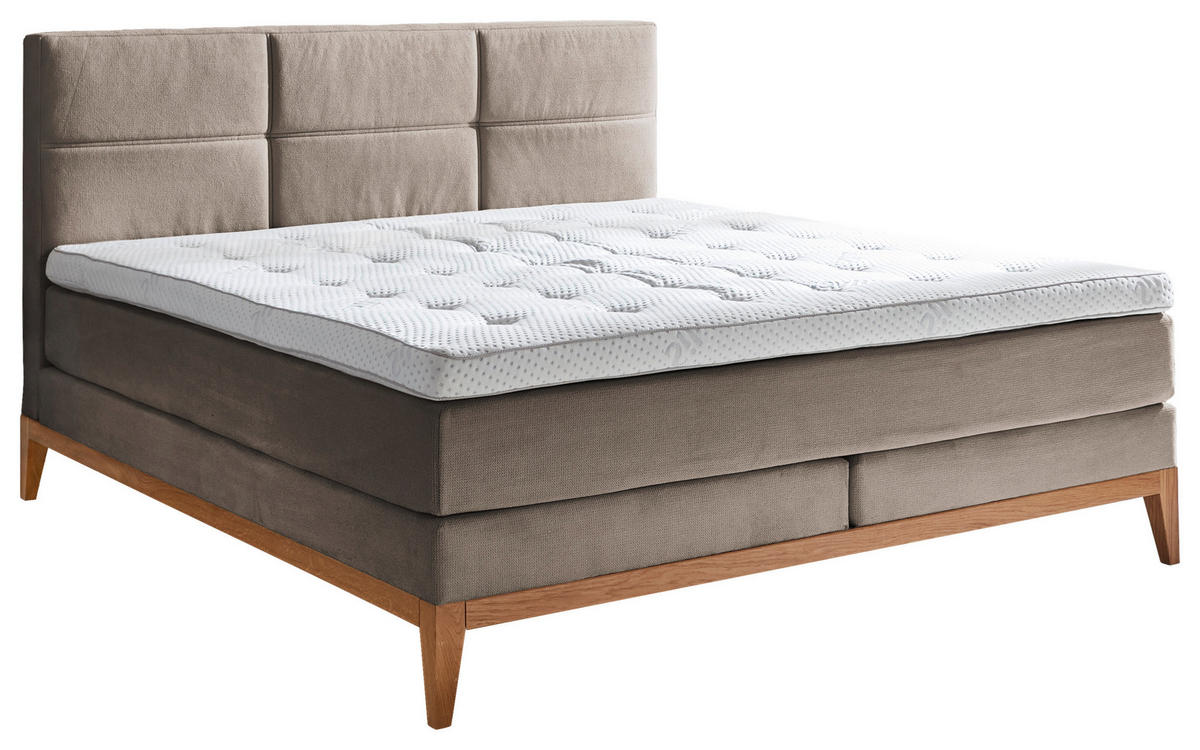 BOXSPRINGBETT 180/200 cm  in Taupe  - Taupe/Eichefarben, KONVENTIONELL, Holz/Textil (180/200cm) - Boxxx