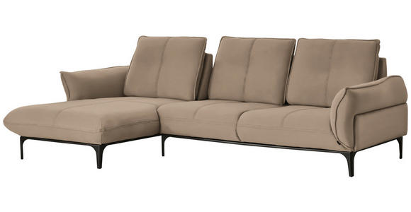 ECKSOFA in Echtleder Hellbraun  - Hellbraun/Schwarz, Natur, Leder (182/277cm) - Valnatura