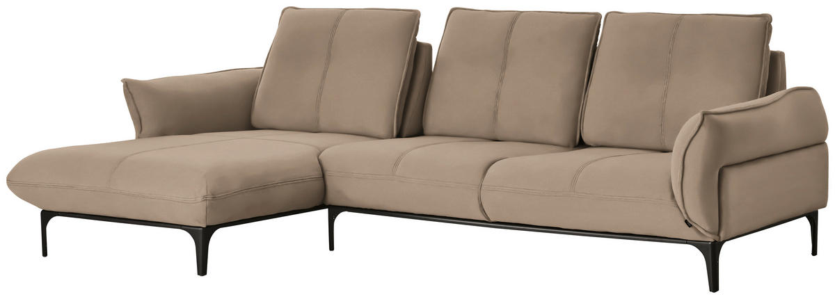 ECKSOFA in Echtleder Hellbraun  - Hellbraun/Schwarz, Natur, Leder (182/277cm) - Valnatura