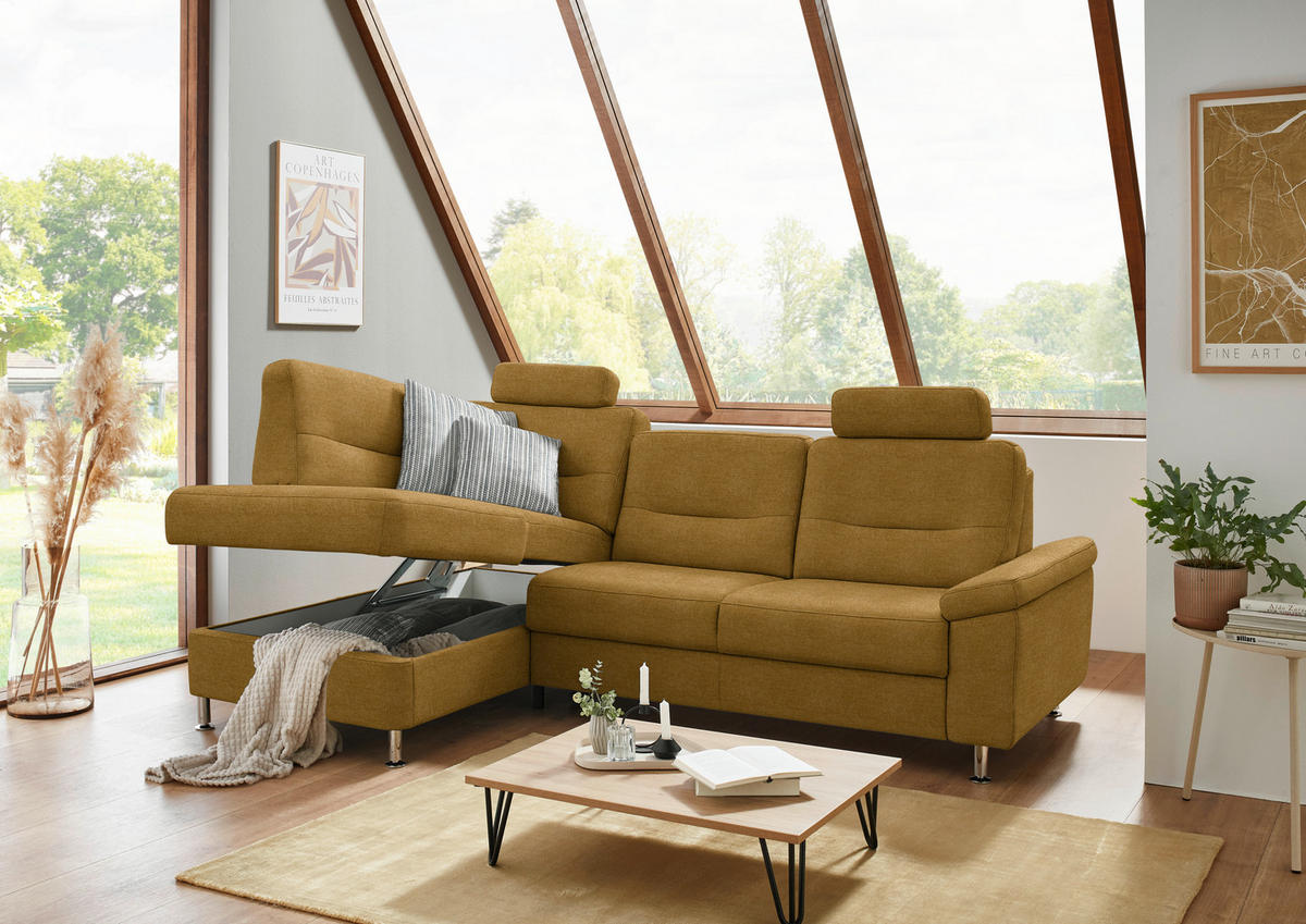ECKSOFA Flachgewebe Currygelb  - Currygelb/Alufarben, Konventionell, Textil/Metall (160/244cm) - Beldomo Comfort