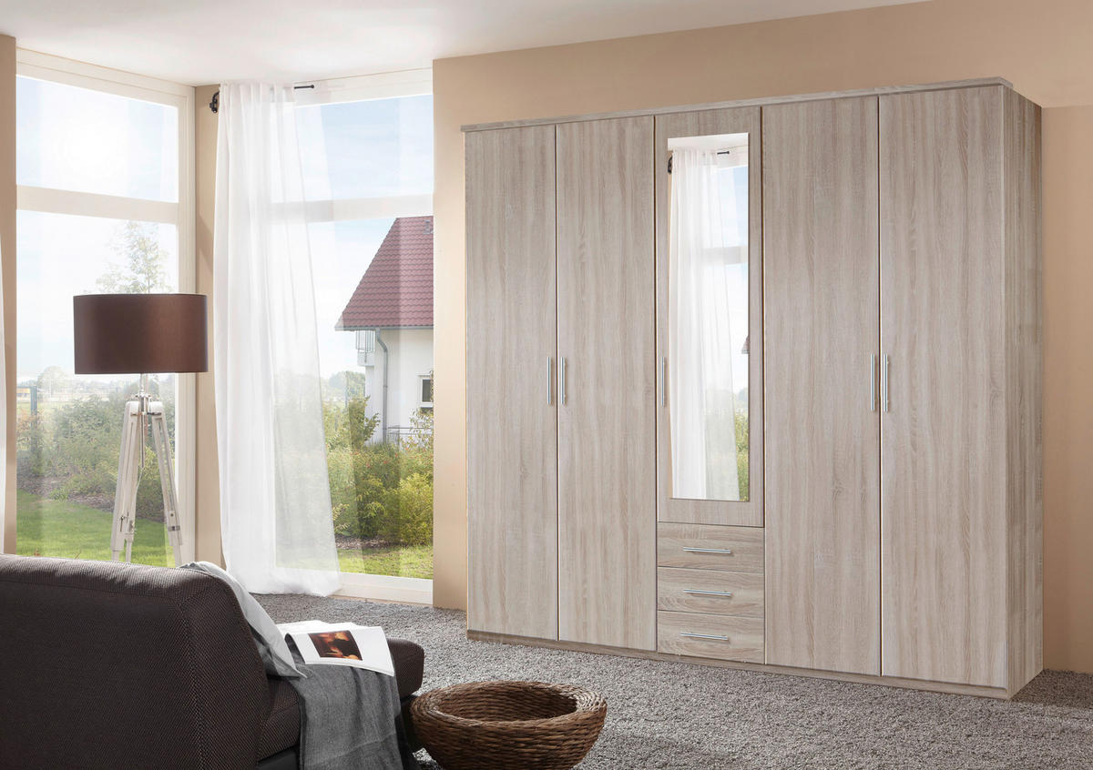 Dulap Cu Uși Rotative, culoare lemn stejar - culoare lemn stejar/culoare aluminiu, Konventionell, sticlă/material pe bază de lemn (225/210/58cm) - MID.YOU