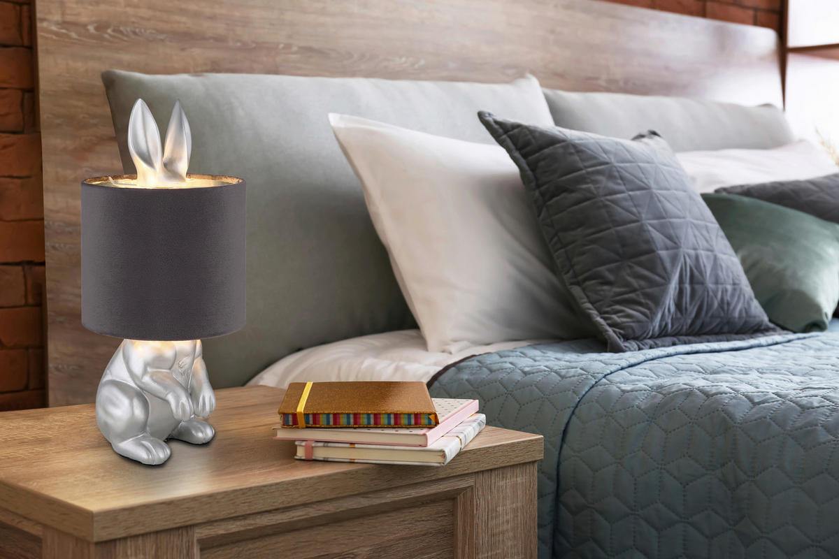 STOLNÍ LAMPA, E27, 18/18/41 cm - šedá/černá, Trend, plast (18/18/41cm) - Globo