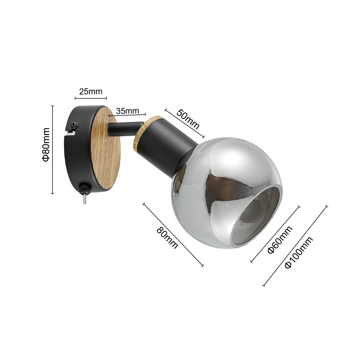 Proiector 10/18 cm    - culoare lemn frasin/negru, Basics, sticlă/metal (10/18cm) - Novel