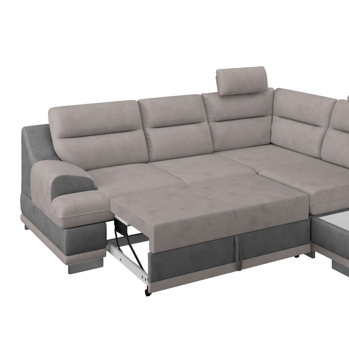 WOHNLANDSCHAFT Grau, Hellgrau Velours  - Chromfarben/Hellgrau, KONVENTIONELL, Textil/Metall (264/217cm) - MID.YOU