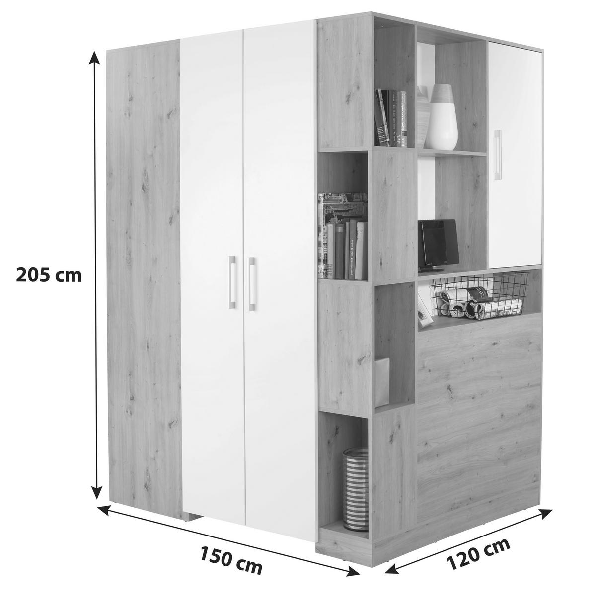 ECKSCHRANK 150/205/120 cm Weiß, Eiche Artisan  - Alufarben/Weiß, MODERN, Holzwerkstoff (150/205/120cm) - Ondega