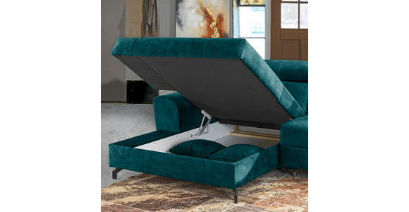 ECKSOFA Petrol Velours - Petrol/Schwarz, Design, Textil/Metall (181/267cm) - Carryhome