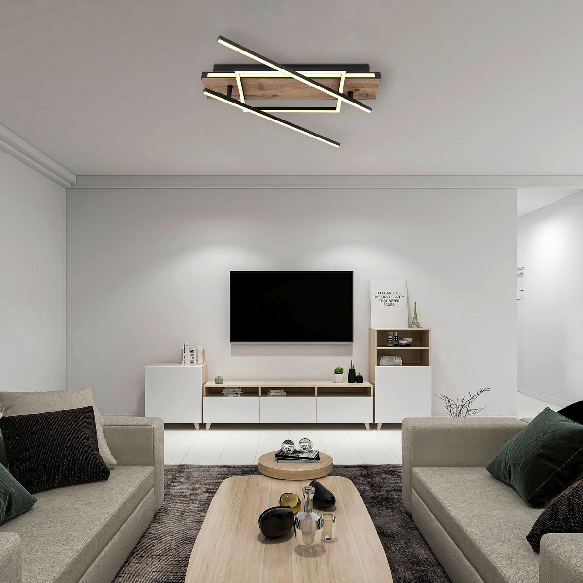 LED-DECKENLEUCHTE 40 W    120/88/12 cm  - Dunkelbraun/Opal, Design, Holzwerkstoff/Kunststoff (120/88/12cm) - Globo