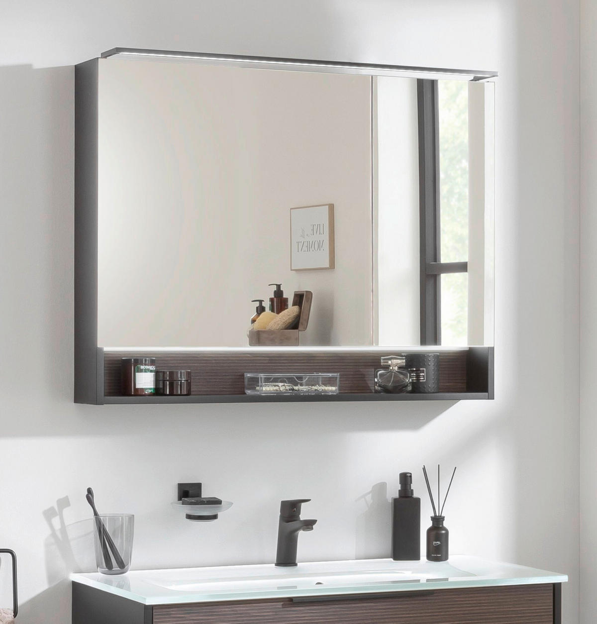 SPIEGELSCHRANK 90/71,8/15,6 cm  - Silberfarben/Schwarz, Basics, Glas/Holzwerkstoff (90/71,8/15,6cm) - MID.YOU