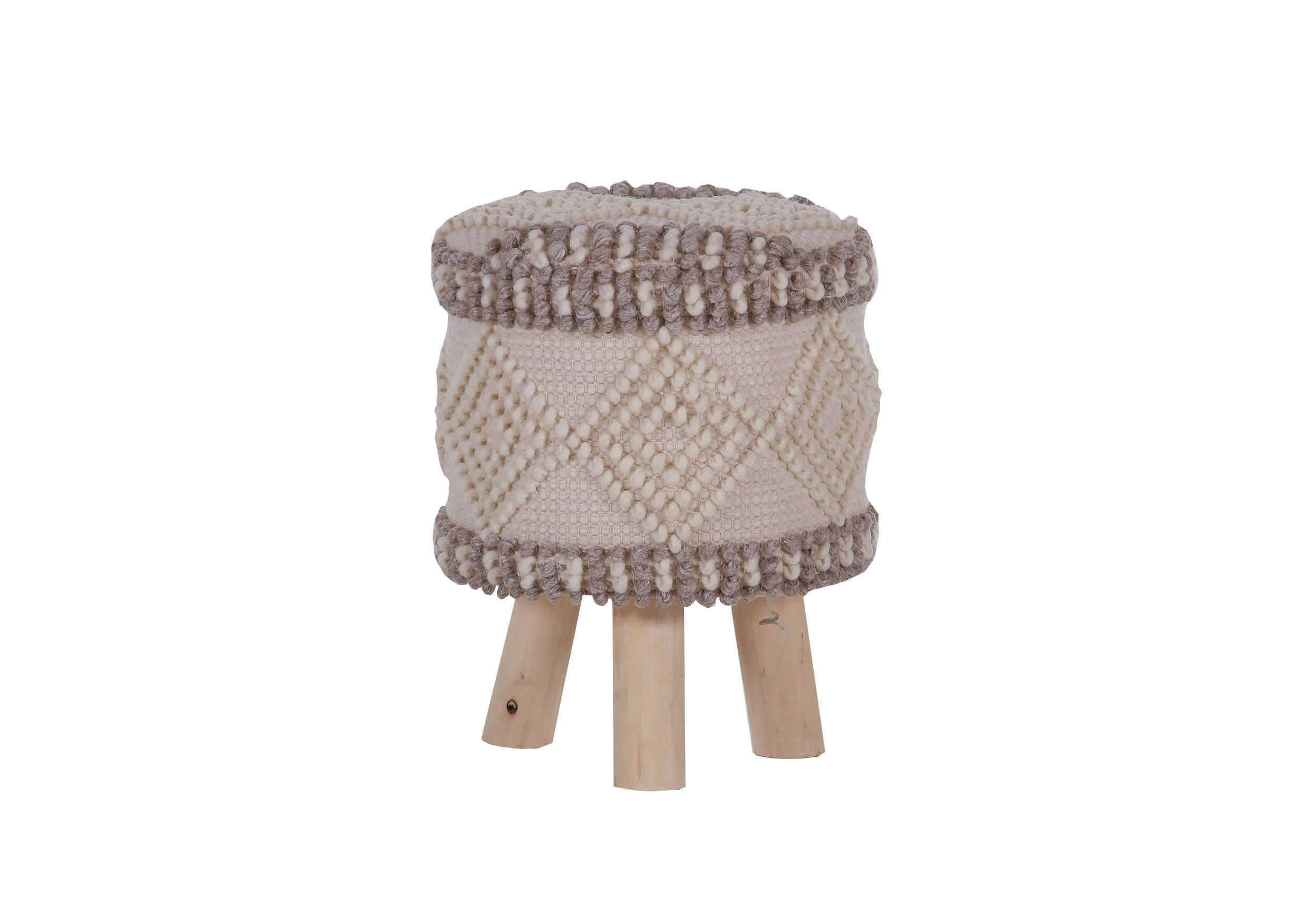 HOCKER Webstoff, Makramee Hellbraun, Beige, Weiß  - Hellbraun/Beige, Basics, Holz/Textil (30/42/30cm) - Livetastic