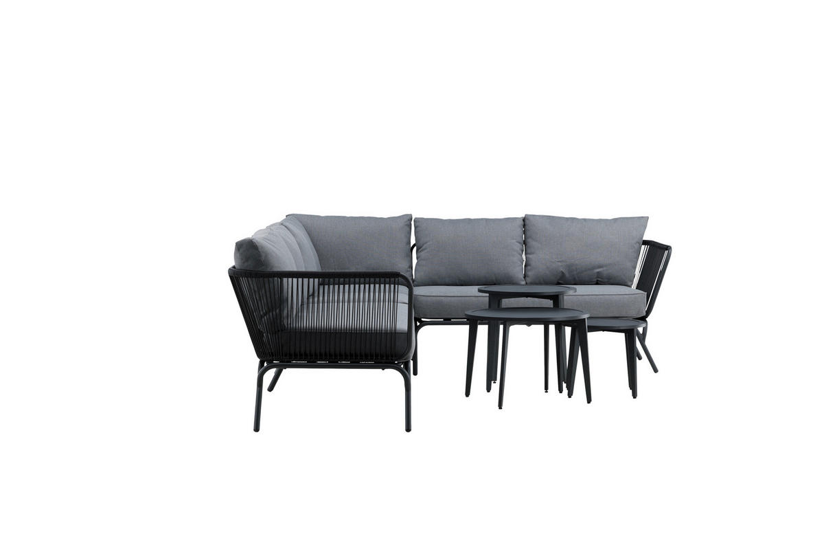 DINING-LOUNGESET Aluminium  - Schwarz/Grau, KONVENTIONELL, Textil/Metall - Gardenson