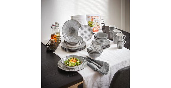 KOMBISERVICE Tokyo 30-teilig  - Schwarz/Weiß, Trend, Keramik - Novel