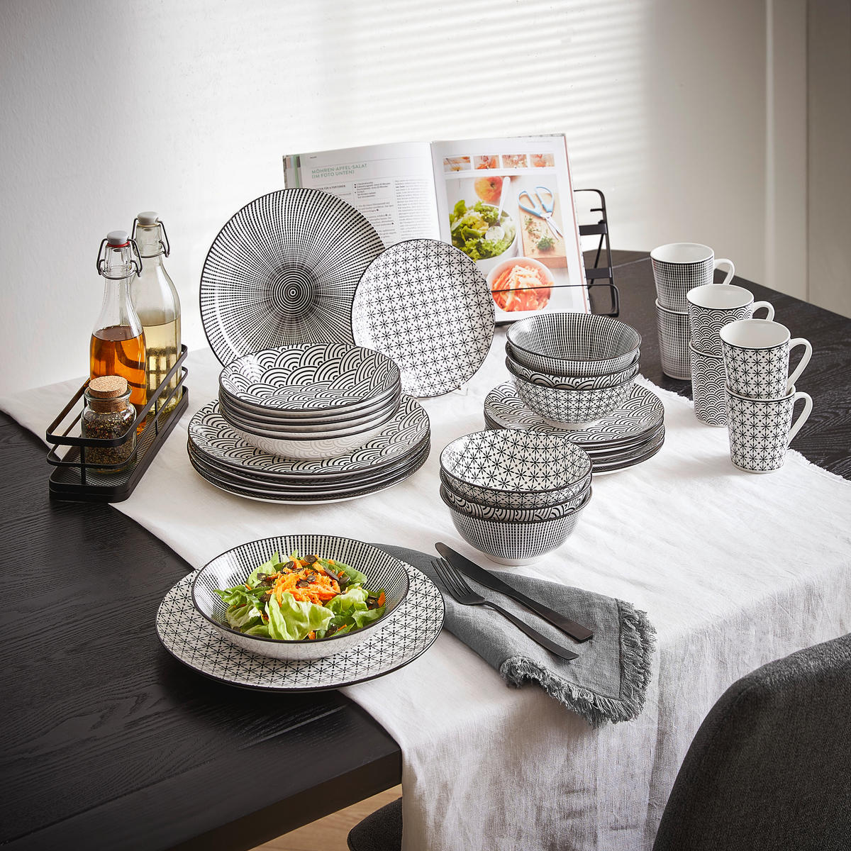 KOMBINOVANÝ SERVIS Tokyo 30-dielne  - čierna/biela, Trend, keramika - Novel