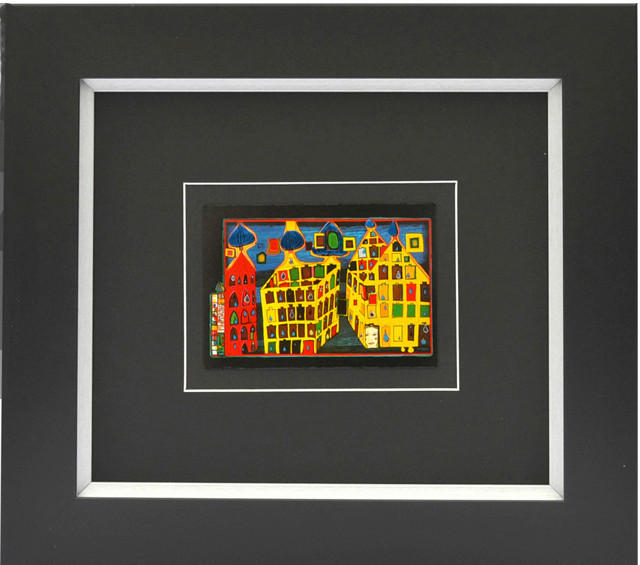 KUNSTDRUCK Hundertwasser Abstraktes, Architektur MIT DER LIEBE WARTEN  - Multicolor/Schwarz, Basics, Holzwerkstoff (38,5/43cm)