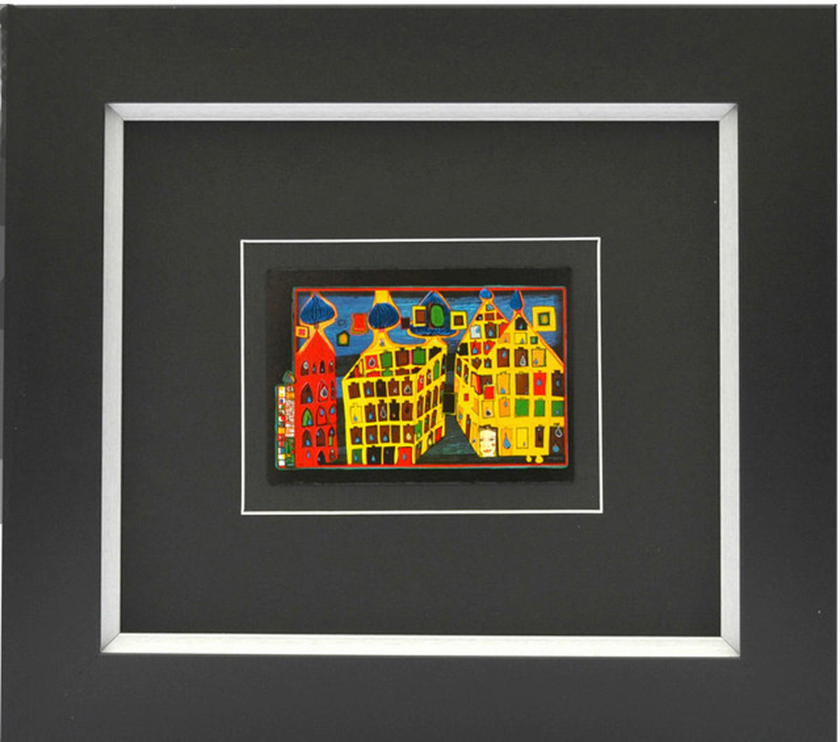 KUNSTDRUCK Hundertwasser Abstraktes, Architektur MIT DER LIEBE WARTEN  - Multicolor/Schwarz, Basics, Holzwerkstoff (38,5/43cm)