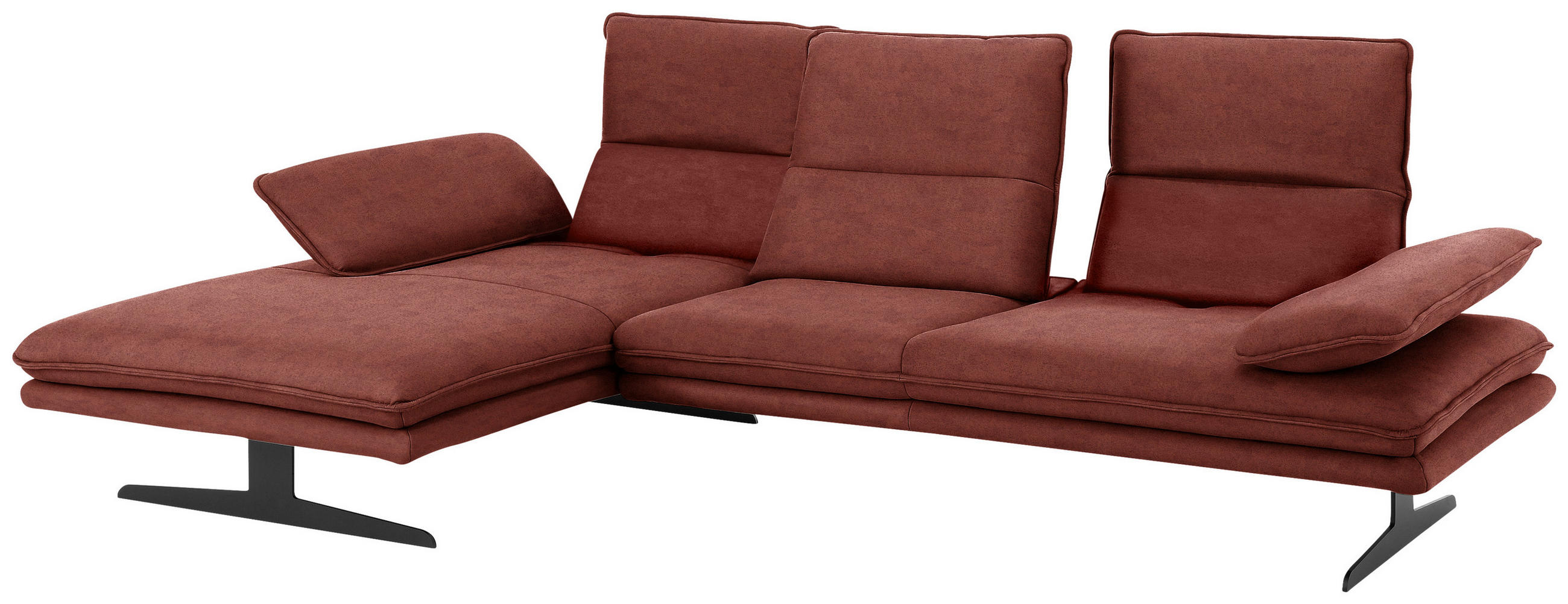 ECKSOFA Rot Flachgewebe - Rot/Schwarz, Design, Textil/Metall (164/291cm) - Chilliano