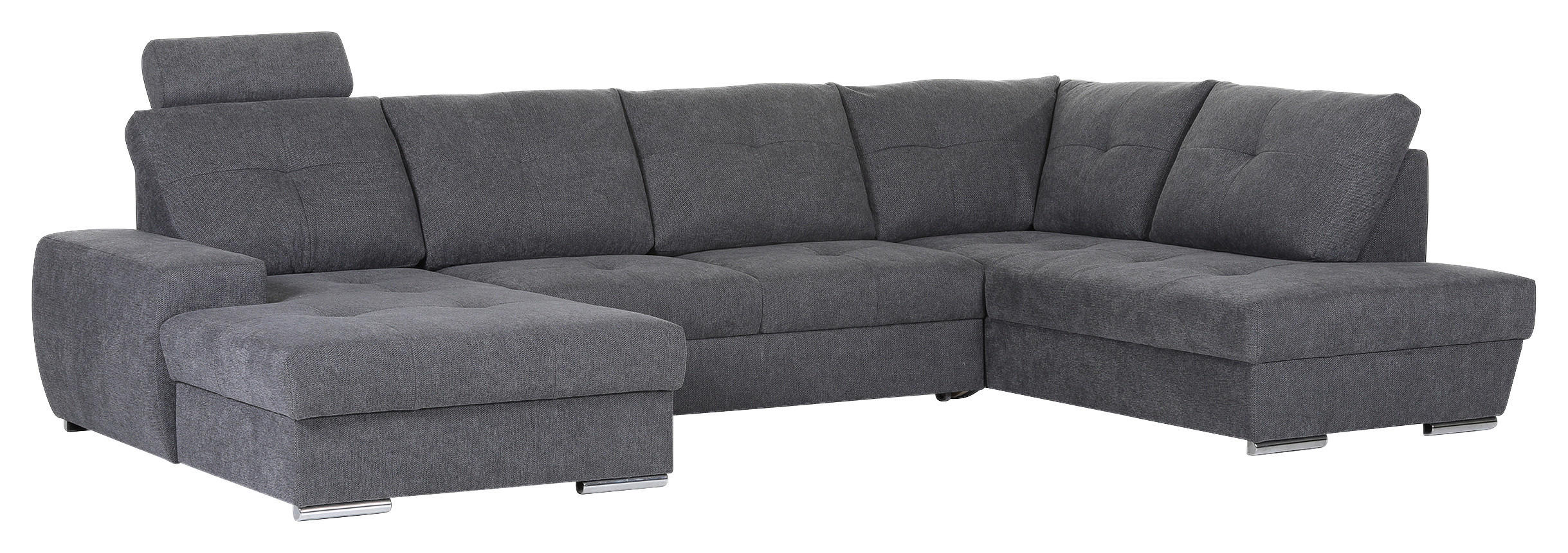WOHNLANDSCHAFT Dunkelgrau Flachgewebe  - Chromfarben/Dunkelgrau, KONVENTIONELL, Kunststoff/Textil (180/338/217cm) - Hom`in