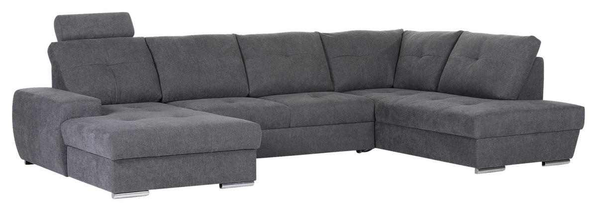 WOHNLANDSCHAFT in Flachgewebe Dunkelgrau  - Chromfarben/Dunkelgrau, Konventionell, Kunststoff/Textil (180/338/217cm) - Hom`in