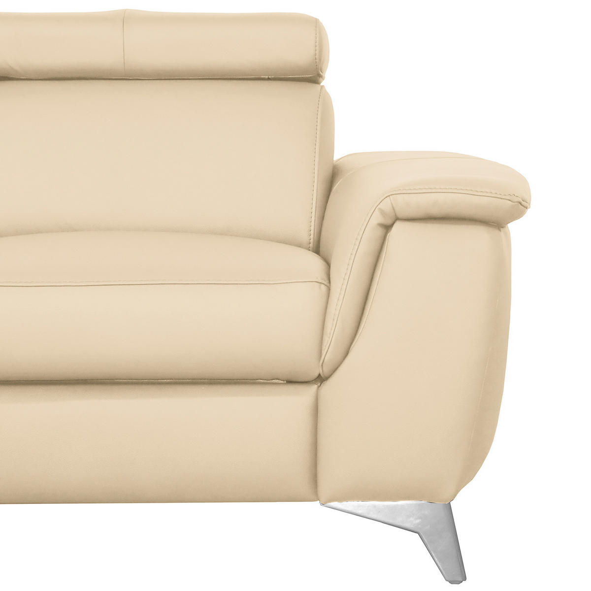 ECKSOFA Beige Echtleder Lederlook  - Chromfarben/Beige, Design, Leder/Textil (197/257cm) - Livetastic