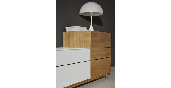 WOHNWAND 295/197/50 cm in Weiß, Eichefarben - Eichefarben/Weiß, Natur, Glas/Holz (295/197/50cm) - Dieter Knoll