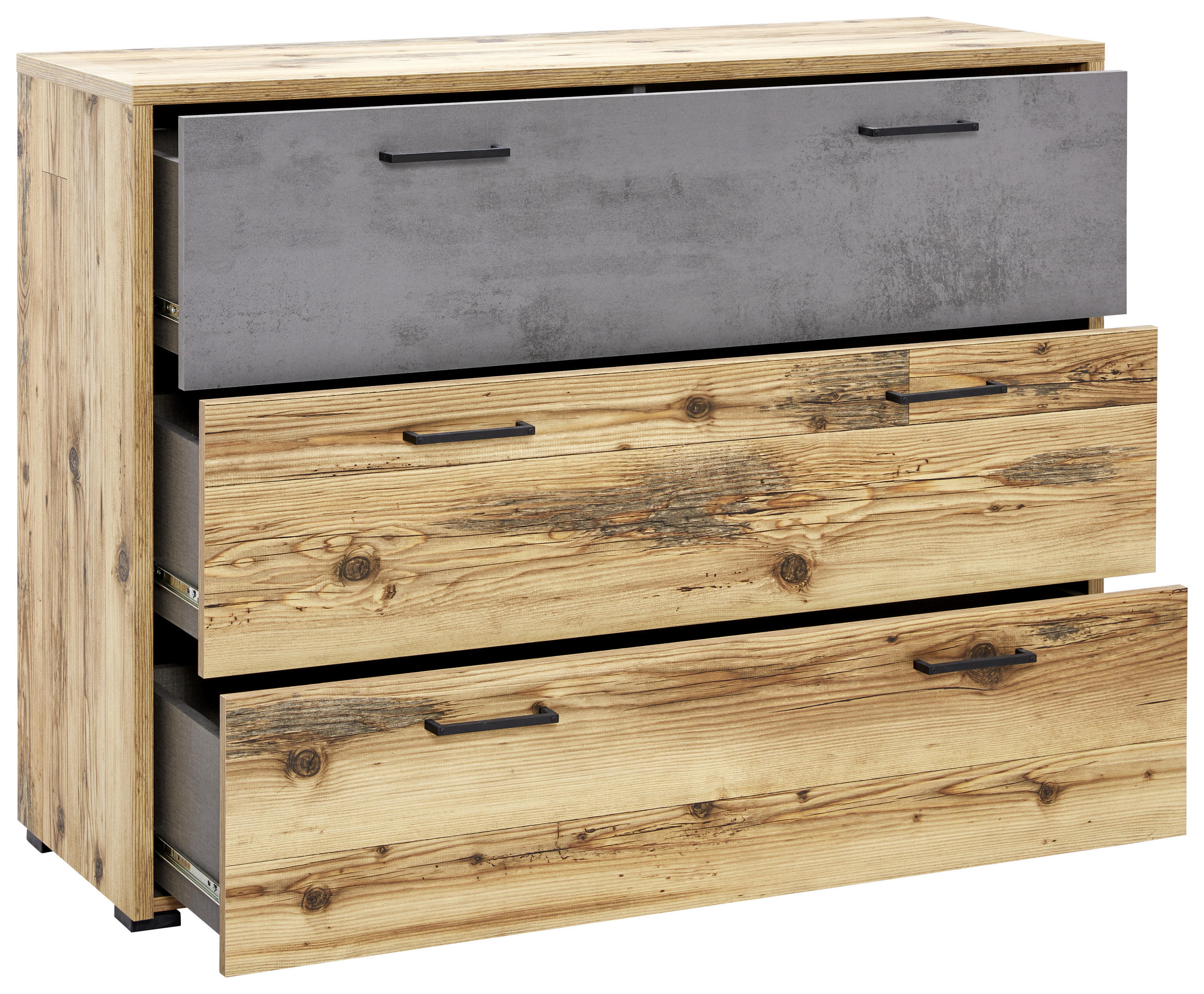 KOMMODE  in 120/89,4/38 cm  - Fichtefarben/Schwarz, MODERN, Holzwerkstoff/Kunststoff (120/89,4/38cm) - Livetastic