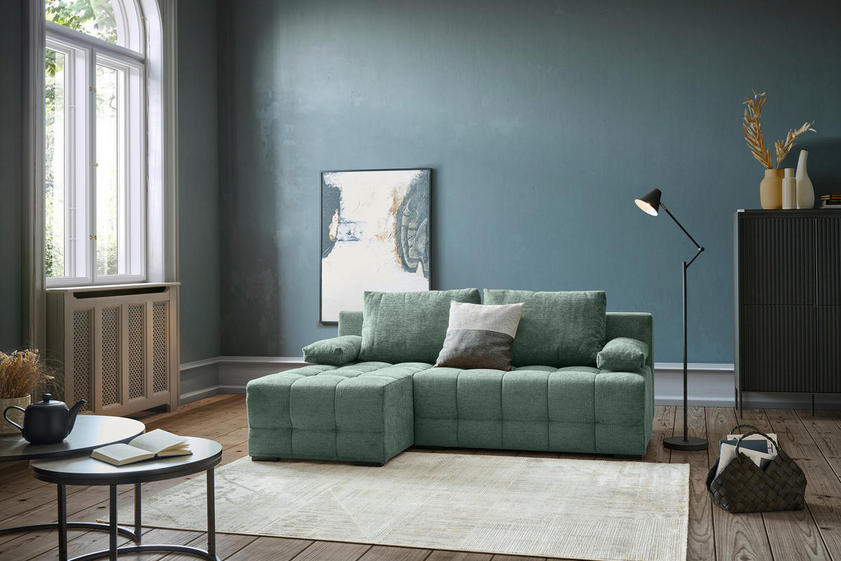 ECKSOFA  in Chenille Dunkelgrün  - Dunkelgrün/Schwarz, MODERN, Kunststoff/Textil (145/204cm) - home24