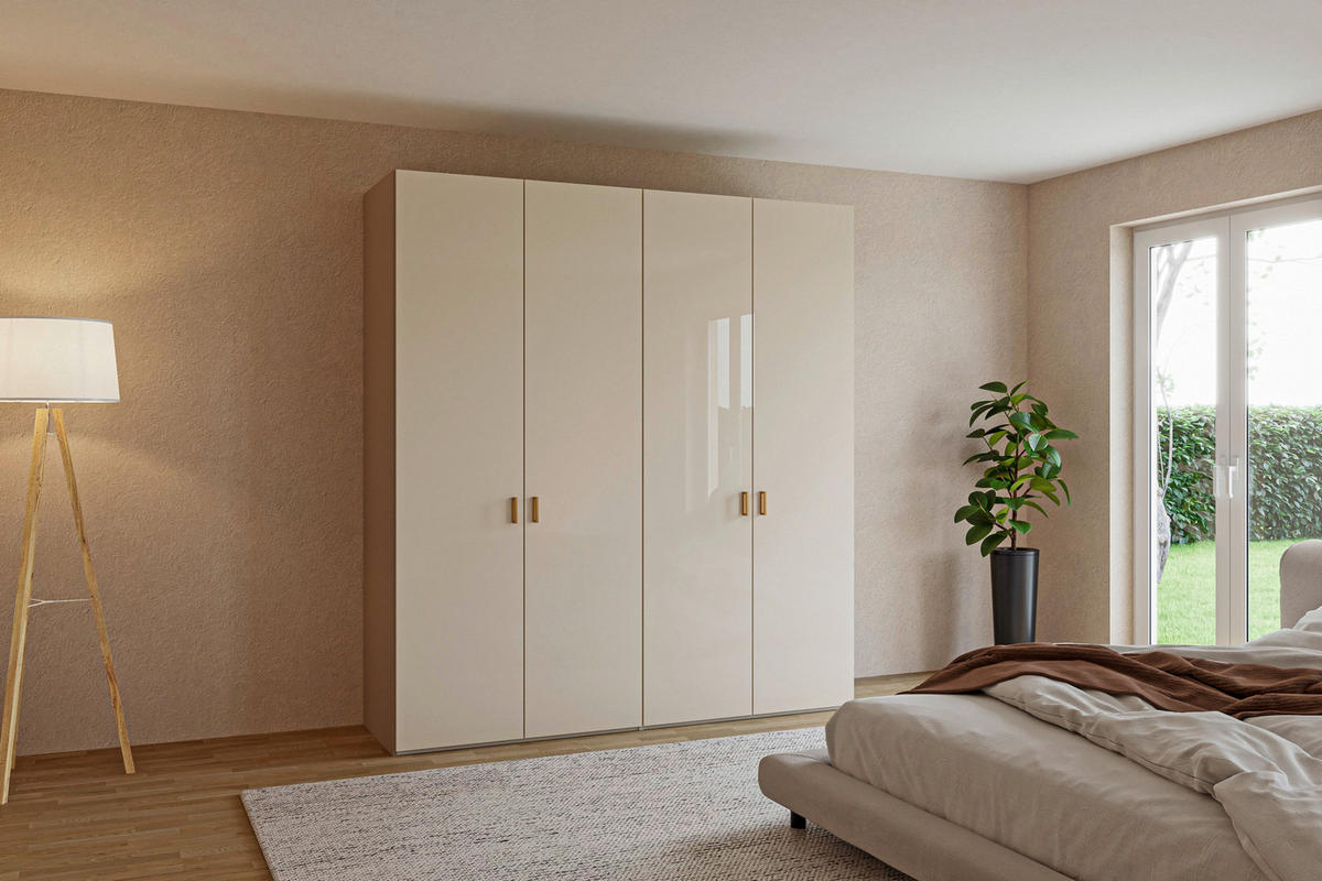 DREHTÜRENSCHRANK 203/220/59 cm,  in Creme, Hellbraun, 4-türig  - Hellbraun/Creme, Design, Glas/Holzwerkstoff (203/220/59cm) - Jutzler