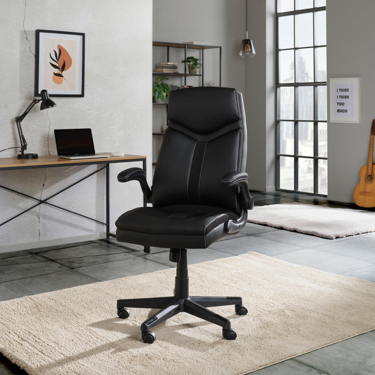 VRTLJIVI STOL kovina, umetna masa, tekstil črna  - črna/siva, Moderno, kovina/umetna masa (66/118cm) - MID.YOU