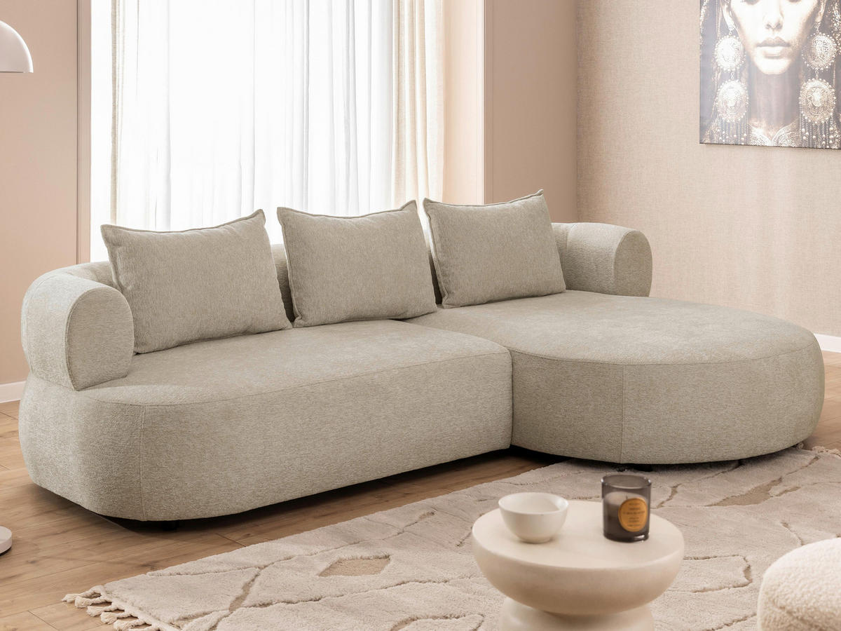 ECKSOFA in Chenille Beige  256/156 cm  - Beige/Schwarz, Design, Kunststoff/Textil (256/156cm) - Livetastic